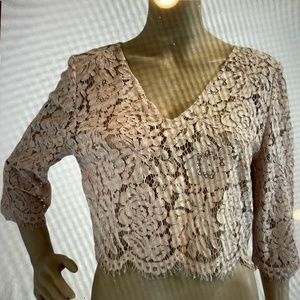 JENNY YOO Cleo Lace Crop Top Pink Fringe Boho M